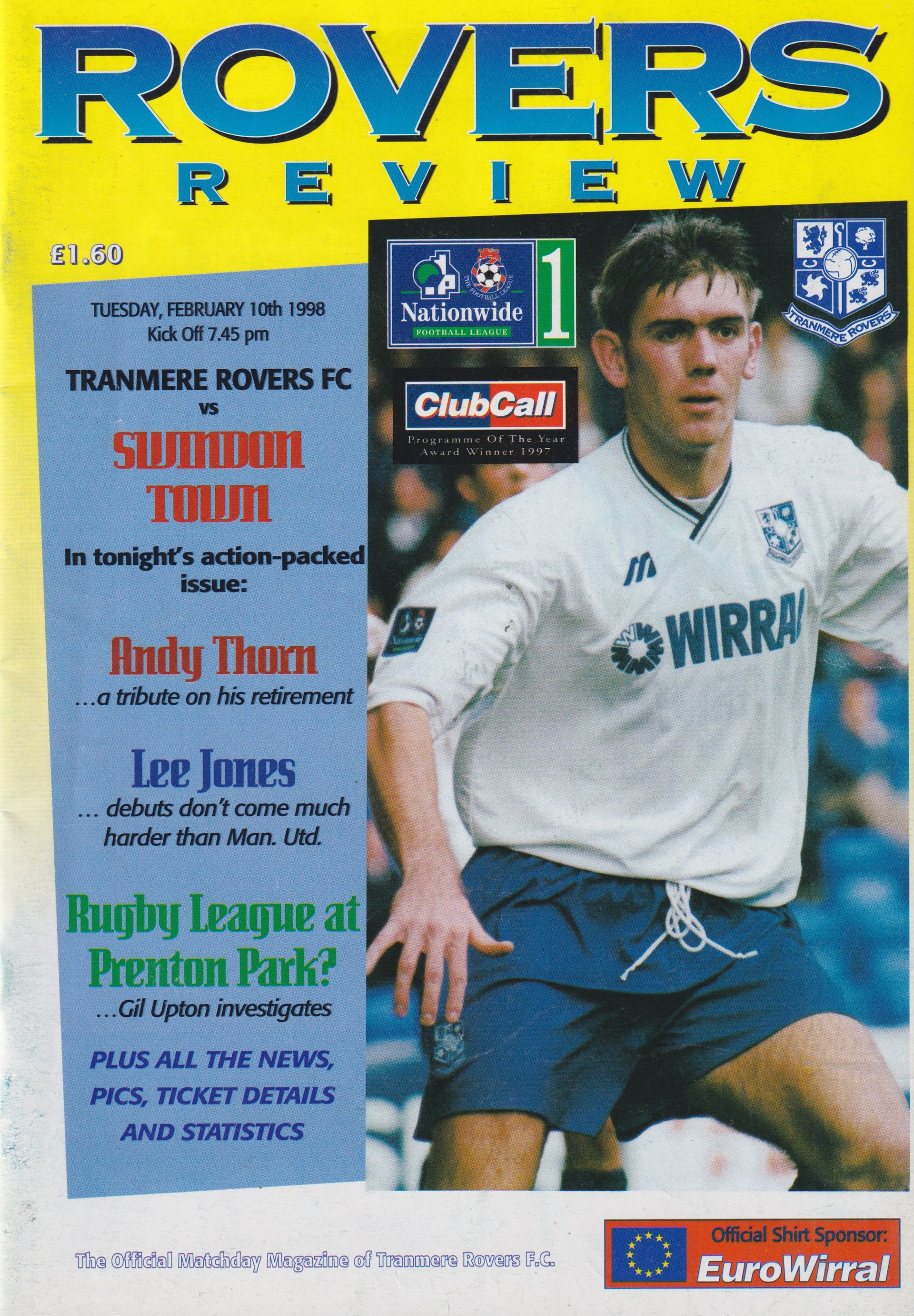 Tranmere Rovers v Swindon Town match programme